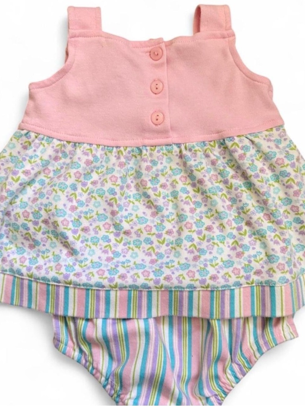 Vintage Fisher Price pink ruffle bubble romper pink floral girl dress set 6/9 m - Picture 3 of 5